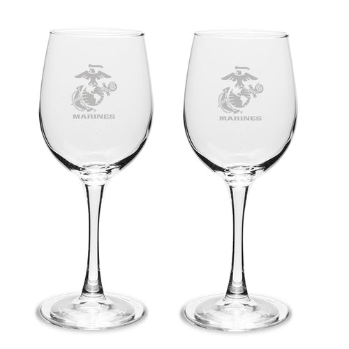 Marines EGA Set of Two 12oz Wine Glasses with Stem