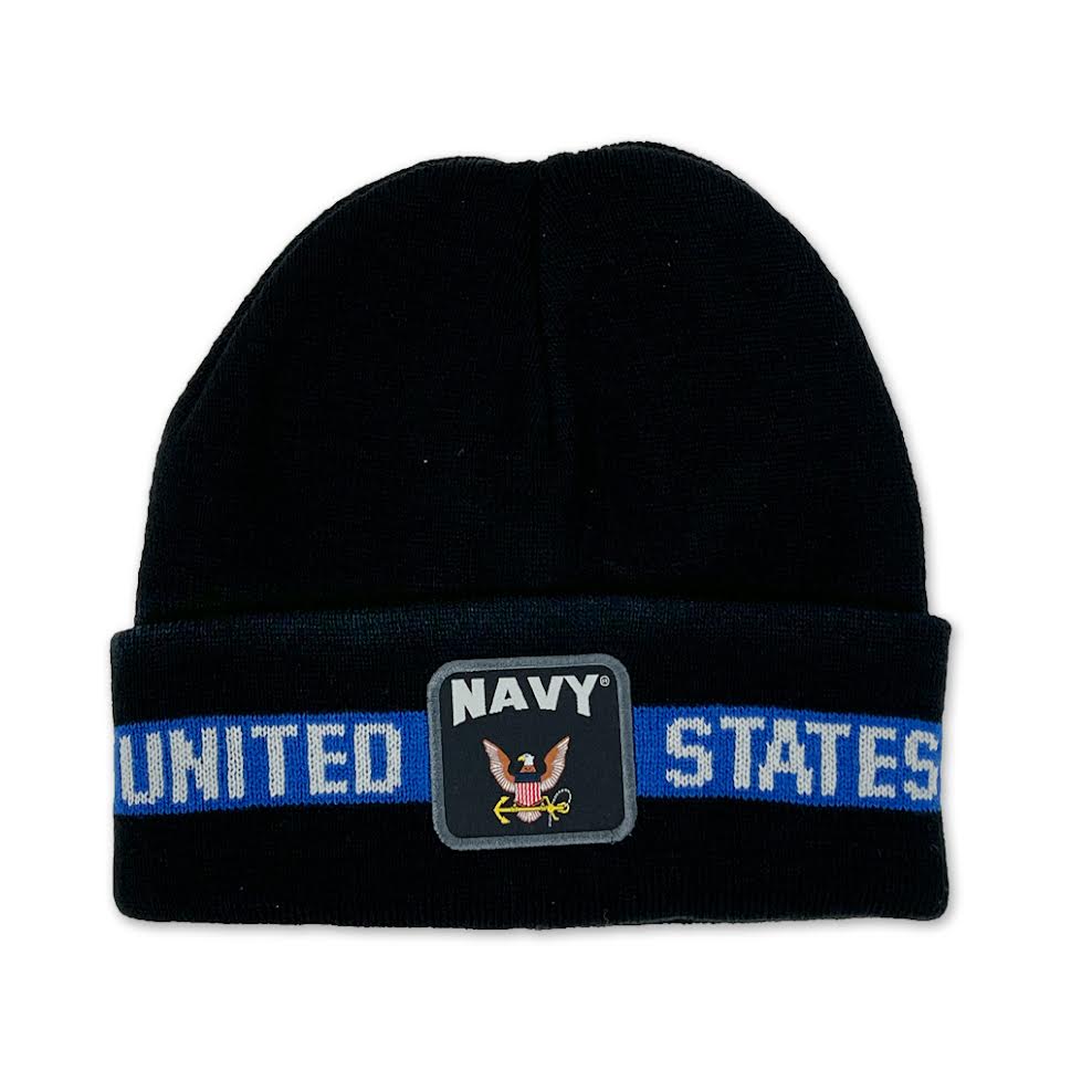 Navy Jacquard Stripe Beanie