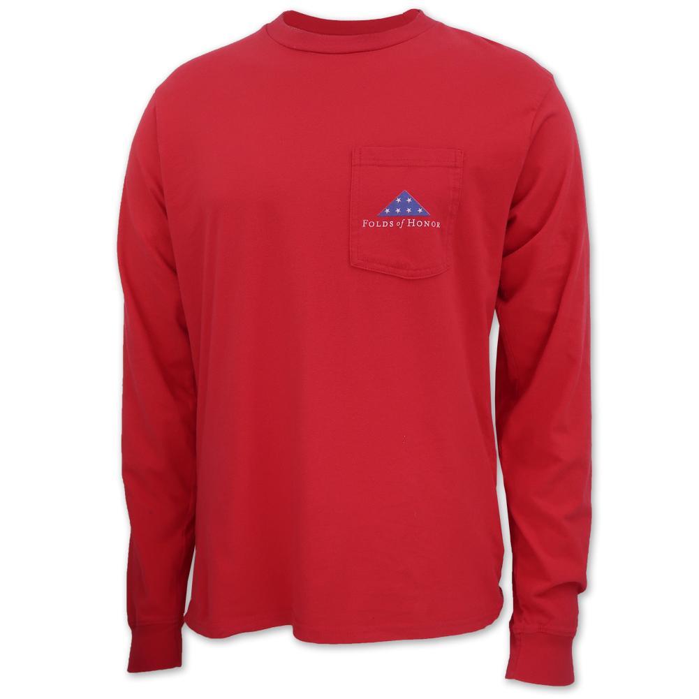 Folds Of Honor Flag Long Sleeve Pocket T-Shirt (Red)