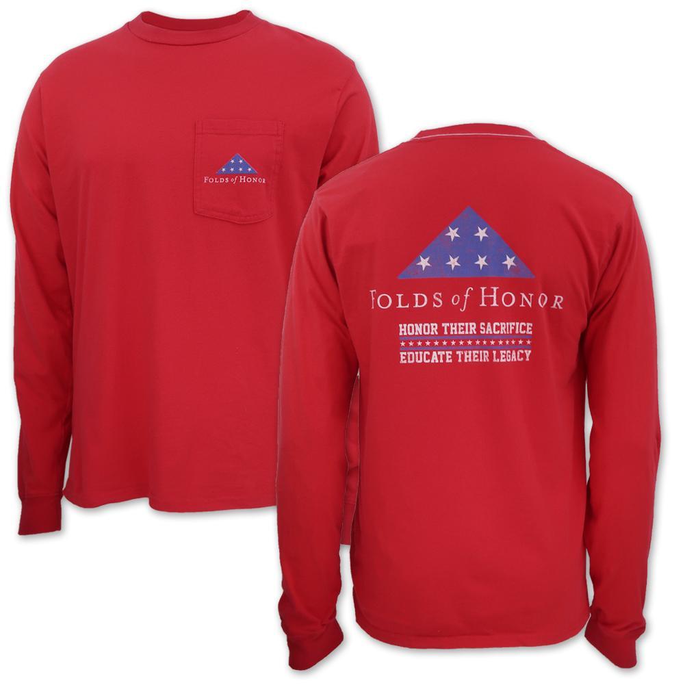 Folds Of Honor Flag Long Sleeve Pocket T-Shirt (Red)