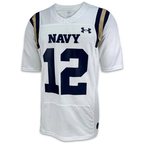 Navy Under Armour Sideline Replica #12 Football Jersey (White)