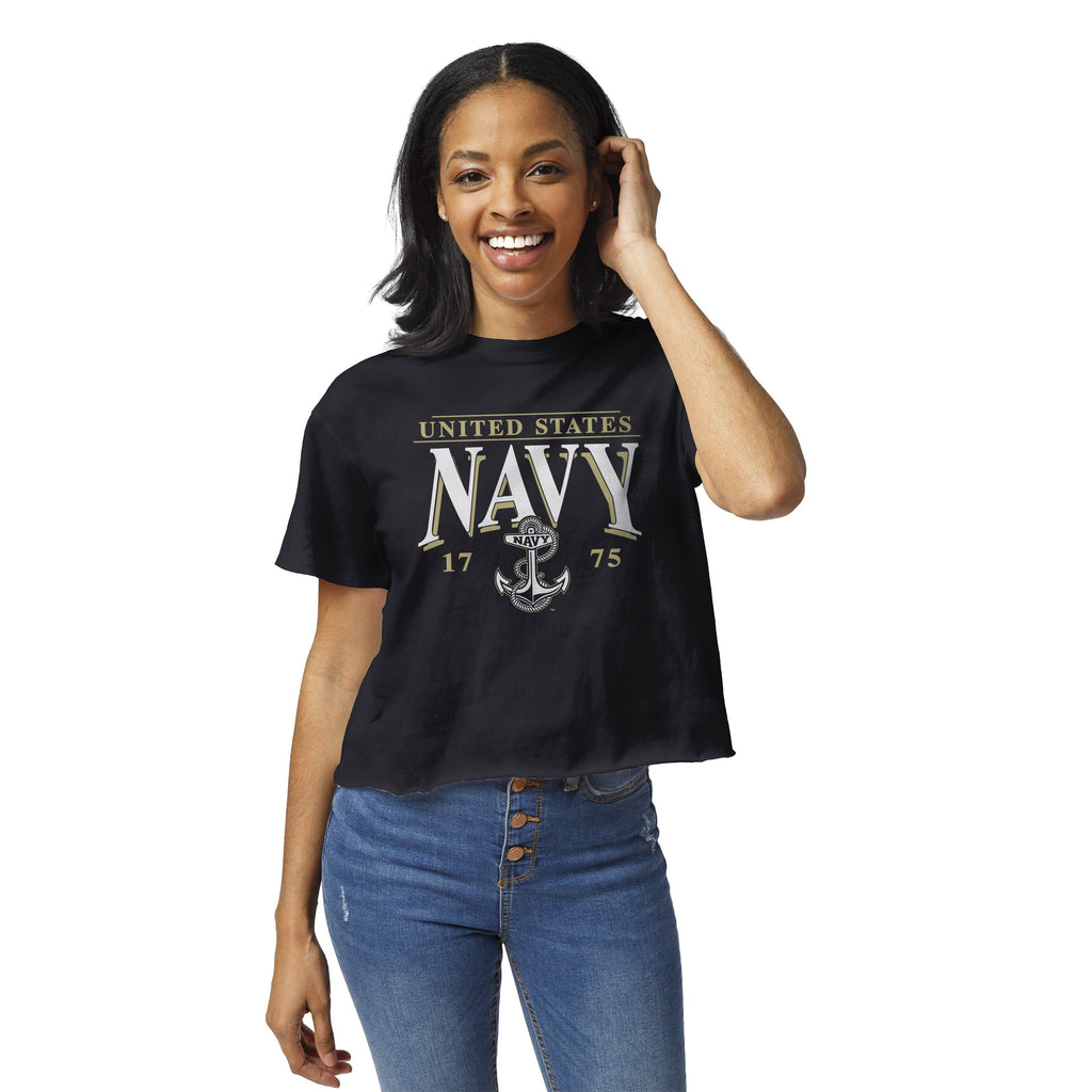 Navy Ladies Clothesline Cotton Crop T-Shirt (Navy)