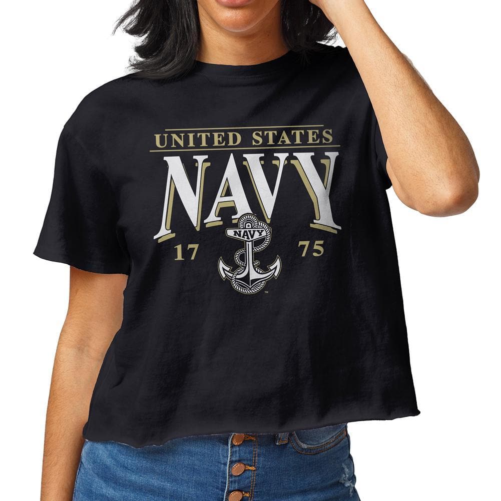 Navy Ladies Clothesline Cotton Crop T-Shirt (Navy)