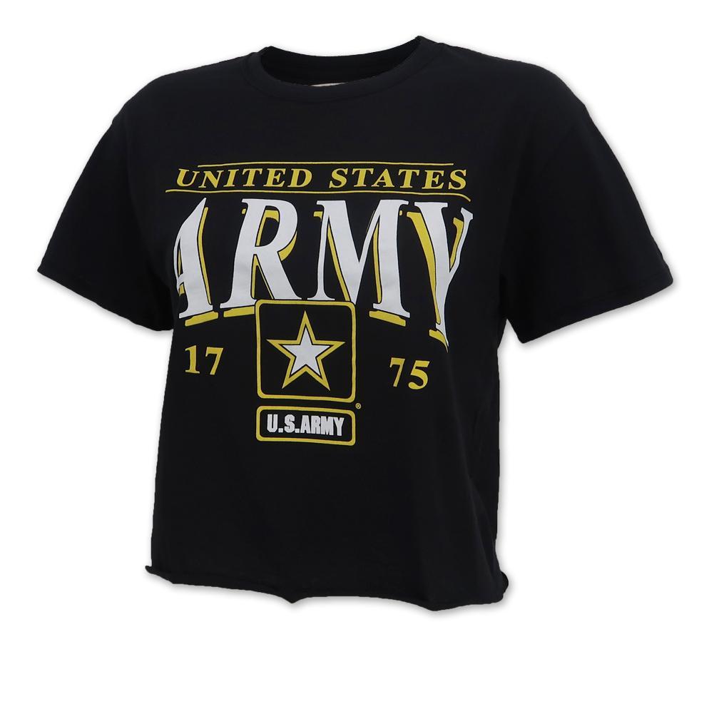 Army Ladies Clothesline Cotton Crop T-Shirt (Black)