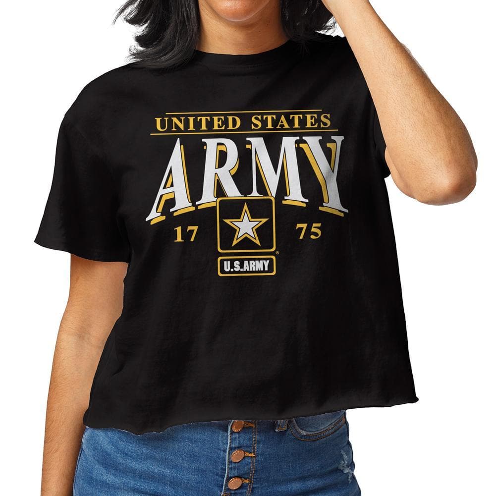 Army Ladies Clothesline Cotton Crop T-Shirt (Black)