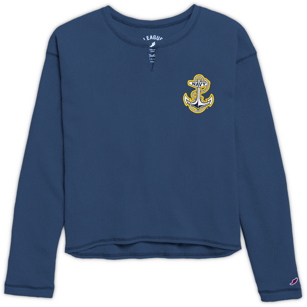 Navy Anchor Ladies Waffle Midi Long Sleeve (Navy)