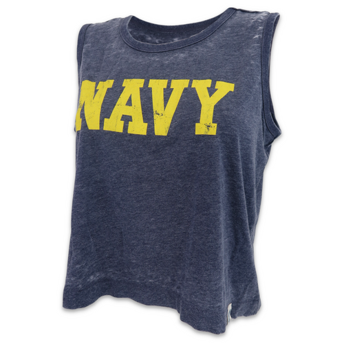 Navy Ladies Burnout Boxy Tank (Heather Navy)