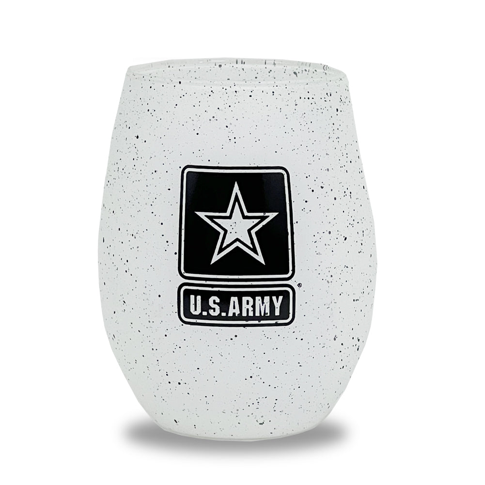 Army Star 15oz Speckled Stemless Wine Glass (White)