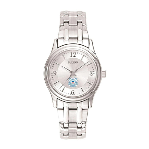 Coast Guard Seal Ladies Bulova Stainless Steel Bracelet Watch (Silver)