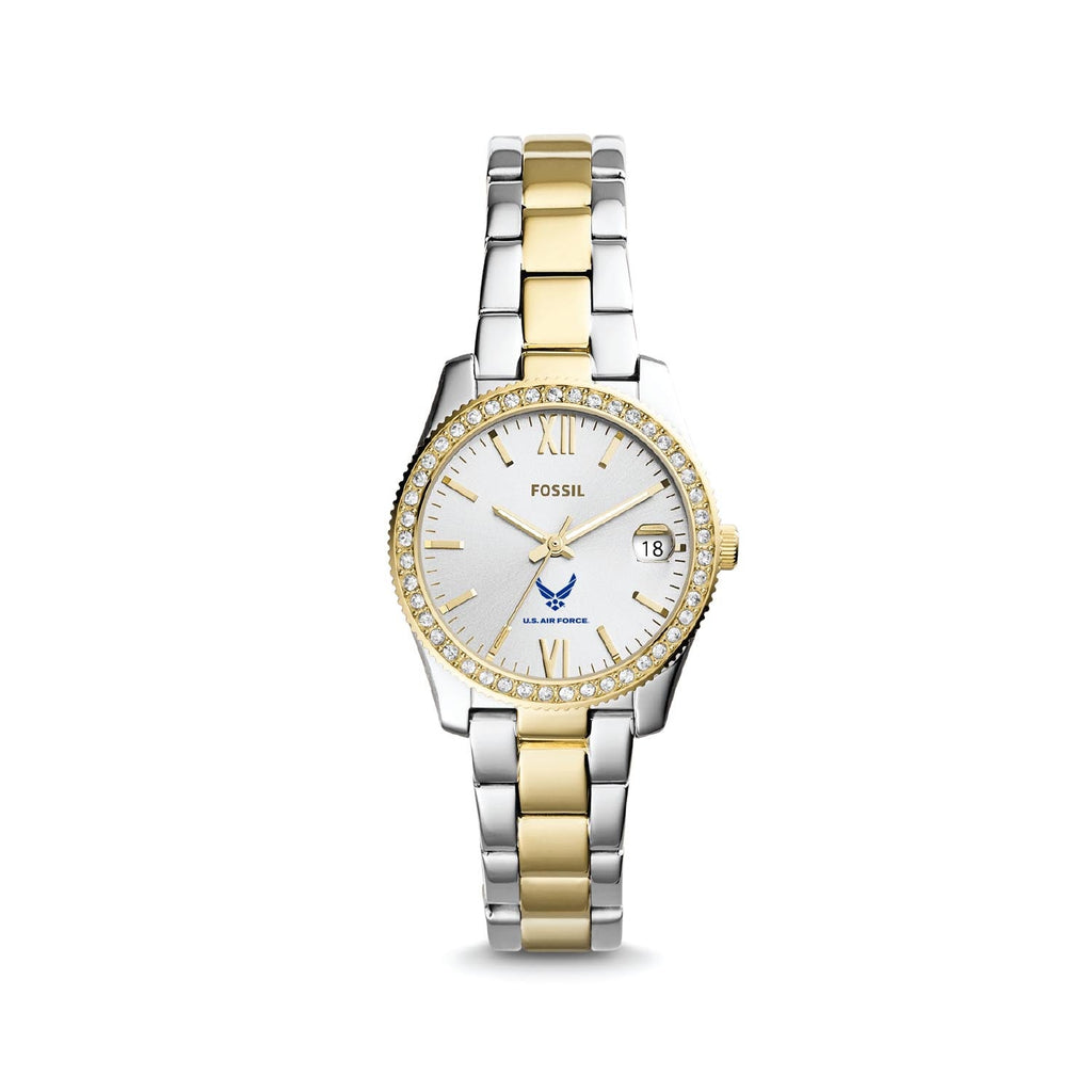 Air Force Wings Ladies Fossil Two-Tone Steel Bracelet Strap Watch (Silver/Gold)