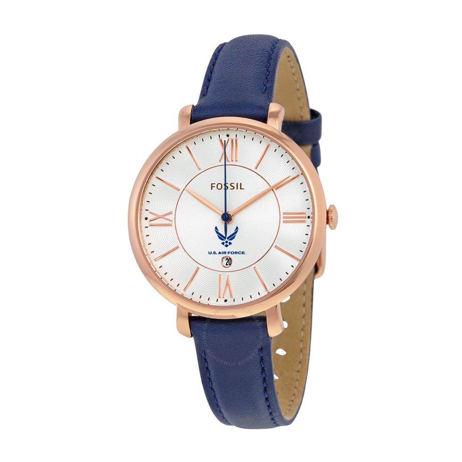 Air Force Wings Ladies Fossil Navy Leather Strap Watch (Navy)