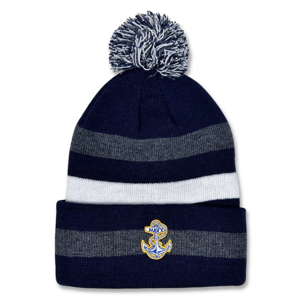 Navy Anchor Primetime Knit Pom Beanie (Navy)