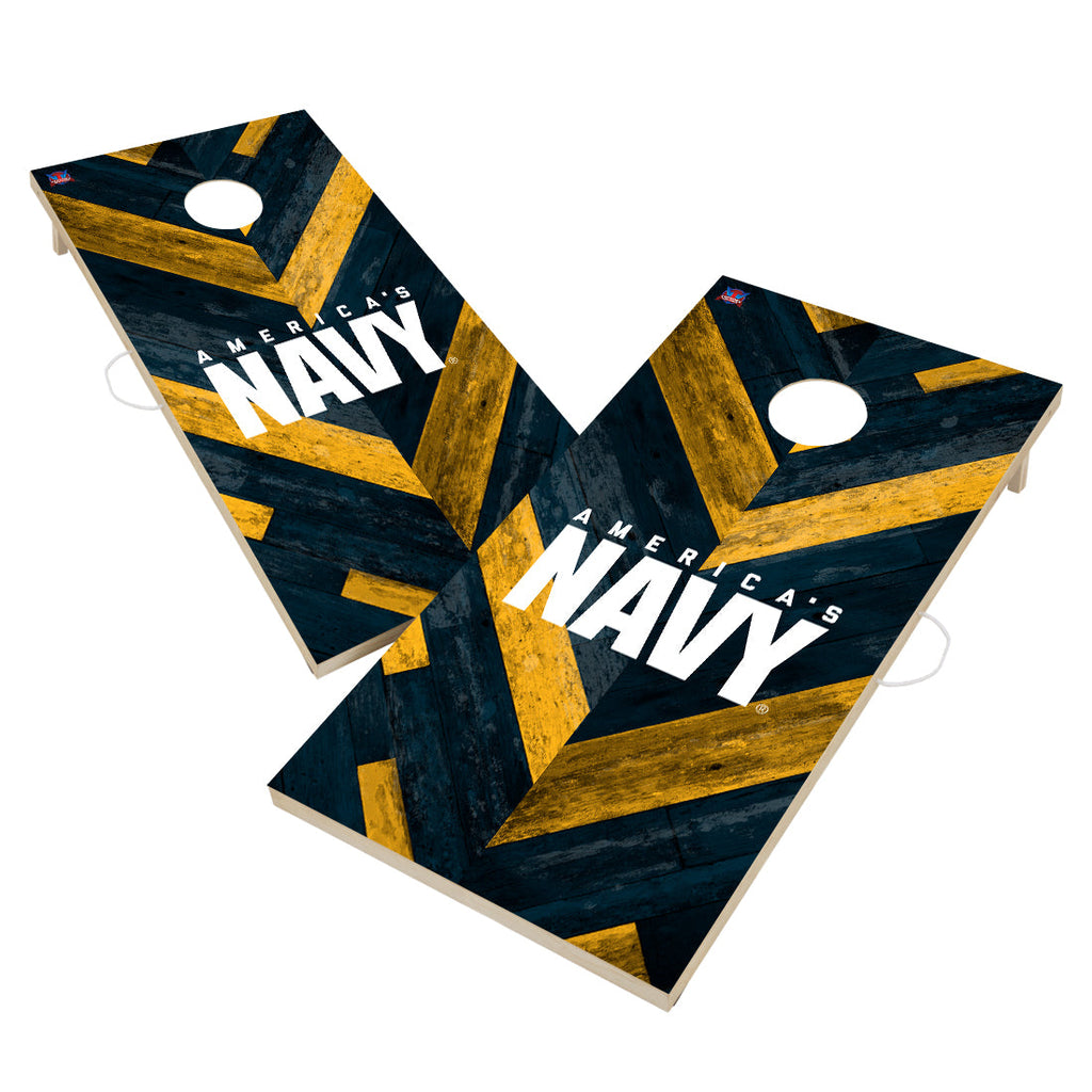 U.S. Navy Solid Wood 2x4 Cornhole Board Set Herringbone Design