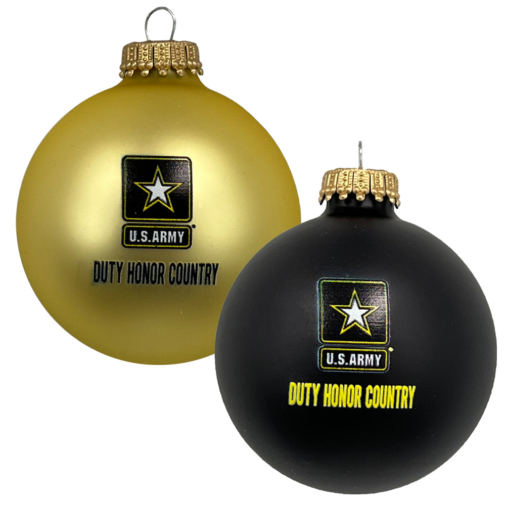 Army Duty Honor Country Boxed Glass Bulb Ornaments (Black/Gold)