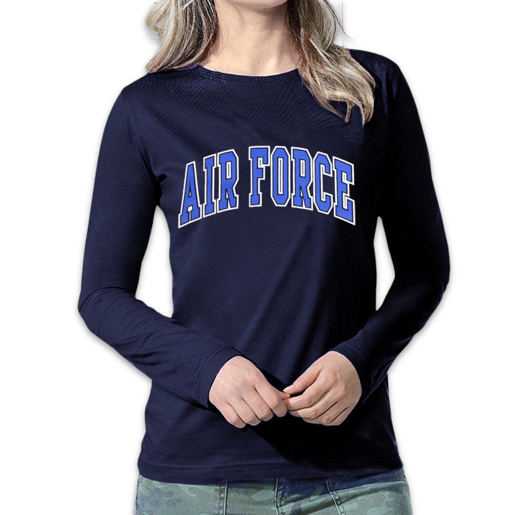 Air Force Ladies Arch Scoop Neck Long Sleeve T-Shirt (Navy)