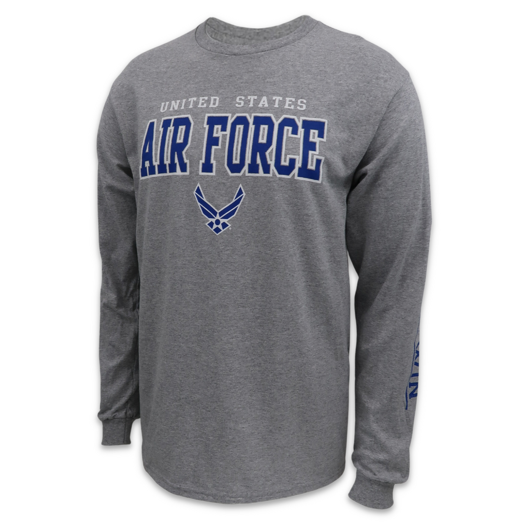 United States Air Force Block Wings Long Sleeve T-Shirt (Grey)