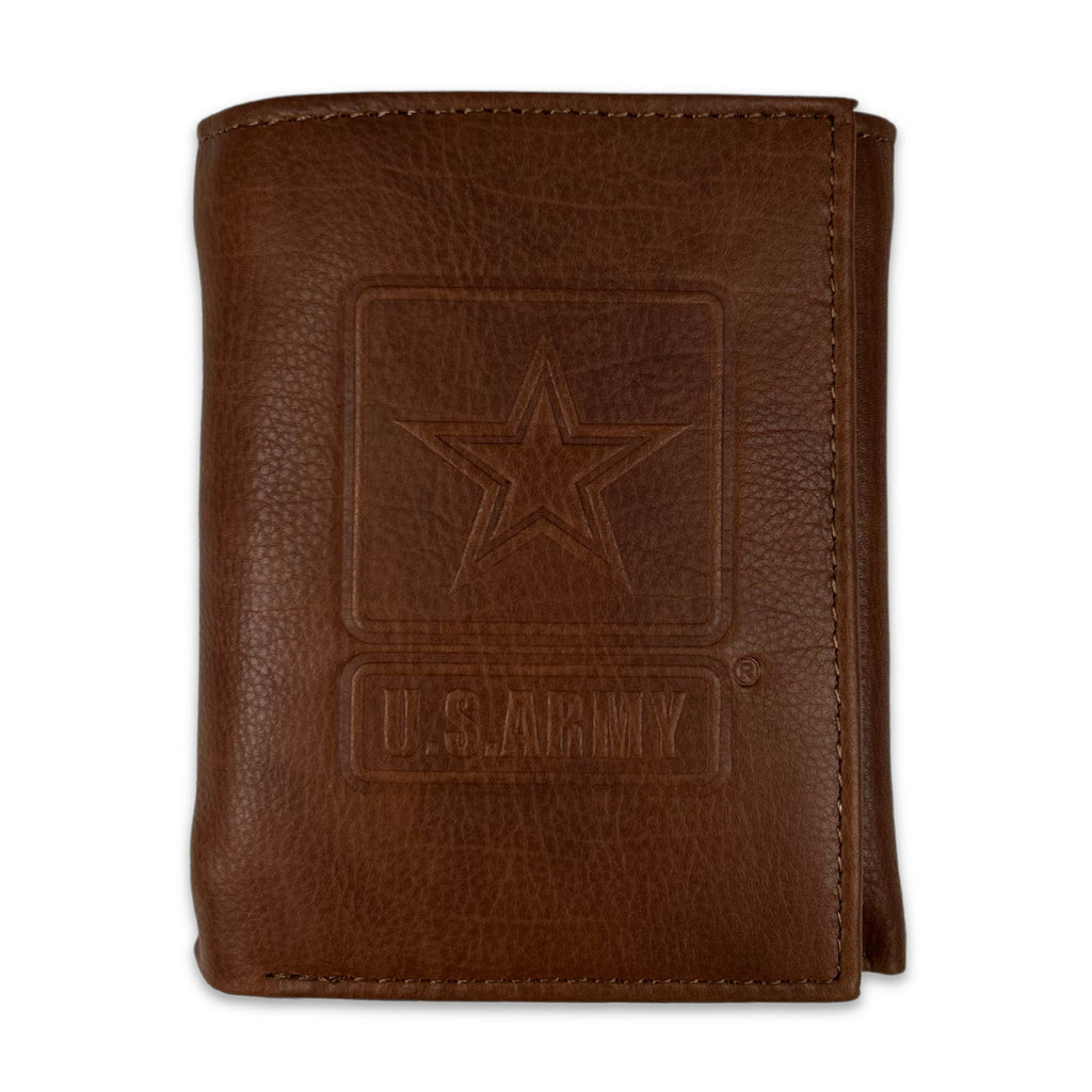 Army Star Genuine Leather Trifold Wallet (Brown)