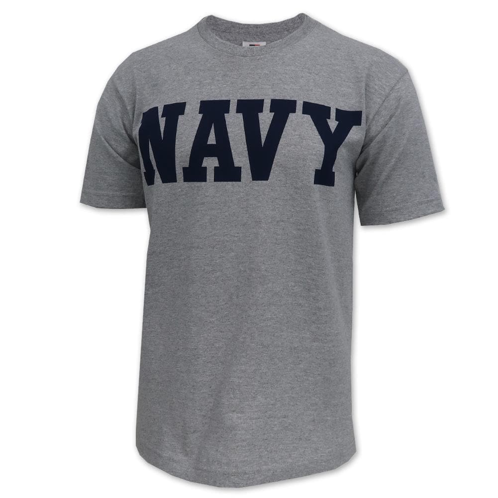 Navy Logo Core USA Made T-Shirt (Grey)