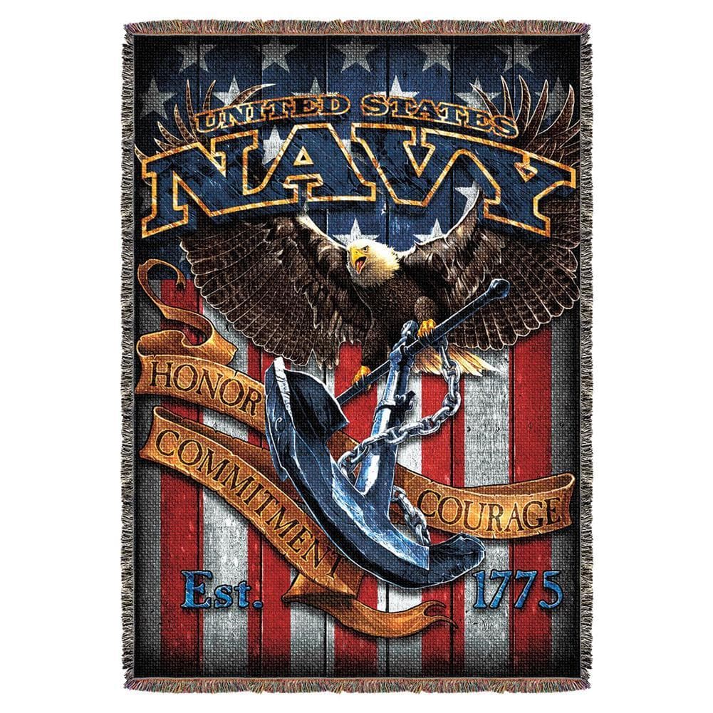 Navy Fighting Eagle Woven Blanket