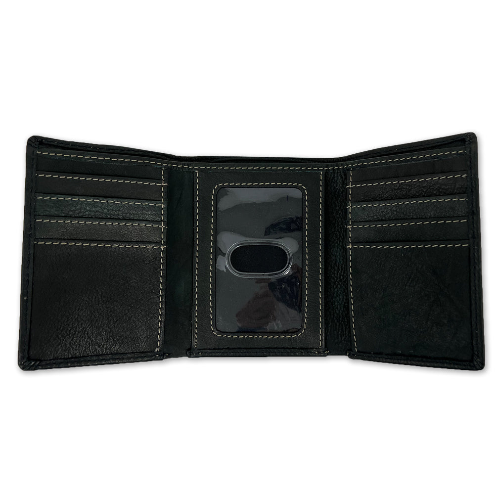 Army Star Contrast Stitch Tri-Fold Wallet (Black)