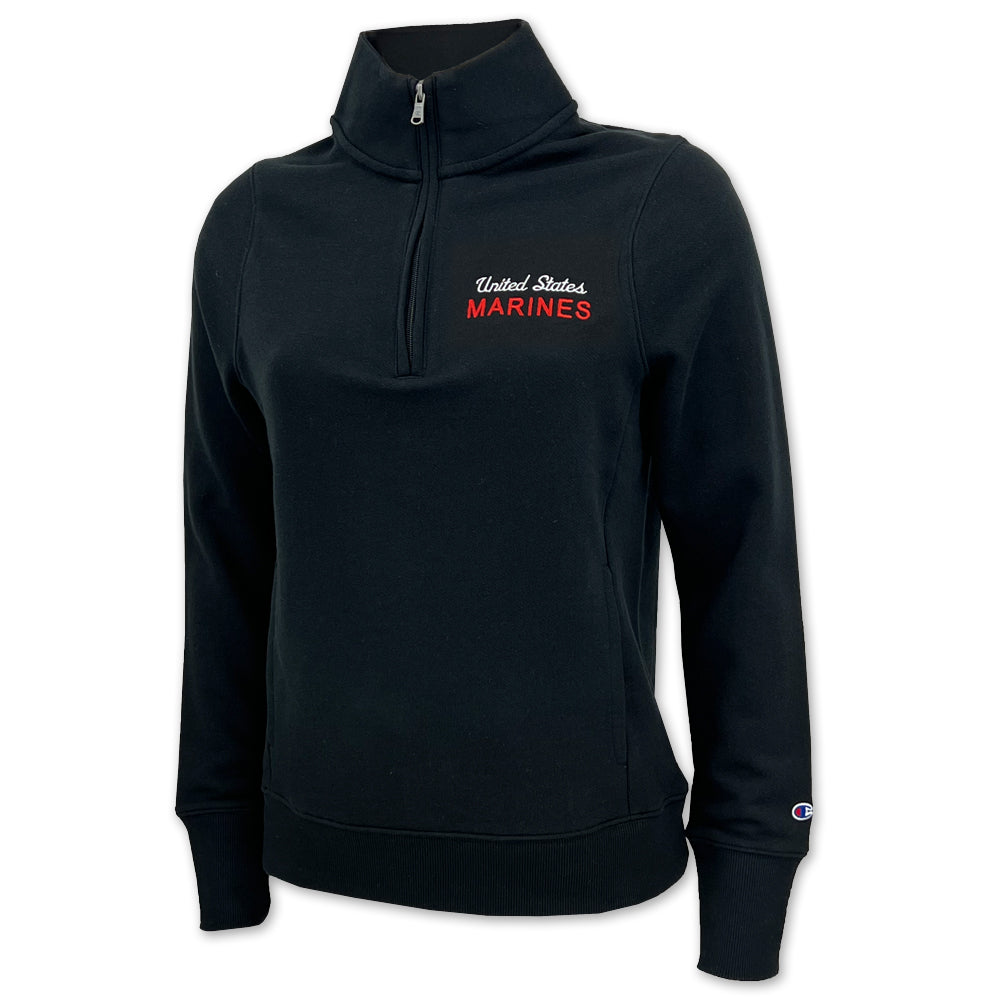 Marines Champion Ladies University Fleece 1/4 Zip (Black)