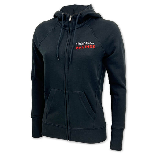 Marines Champion Ladies University Full Zip Fleece Hood (Black)