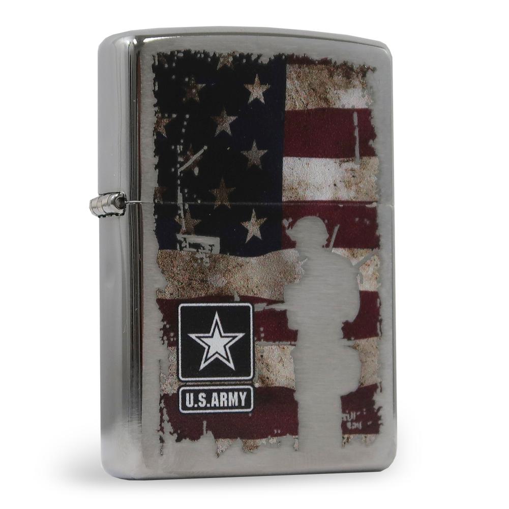 Army Distressed USA Flag Chrome Zippo Lighter