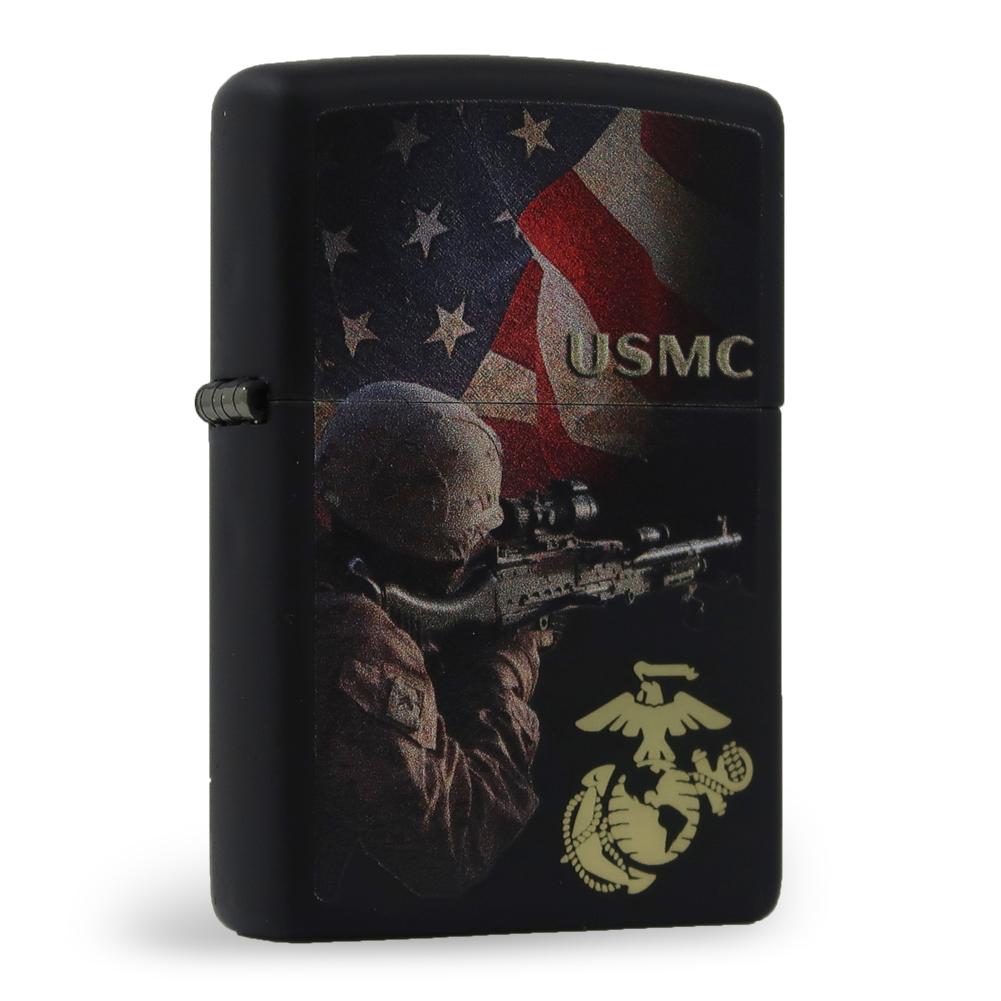 USMC American Flag Soldier EGA Black Matted Zippo Lighter