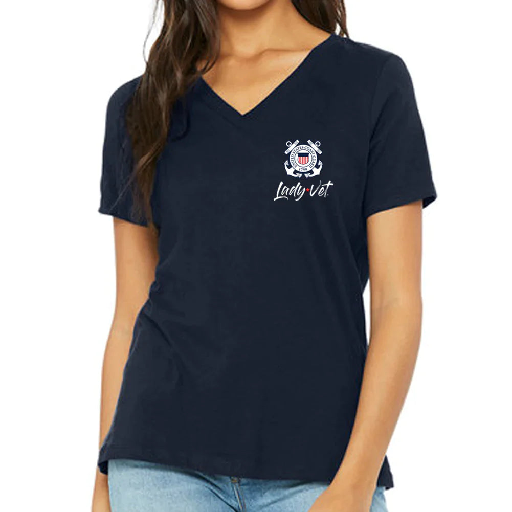 Coast Guard Lady Vet Left Chest Logo V-Neck T-Shirt