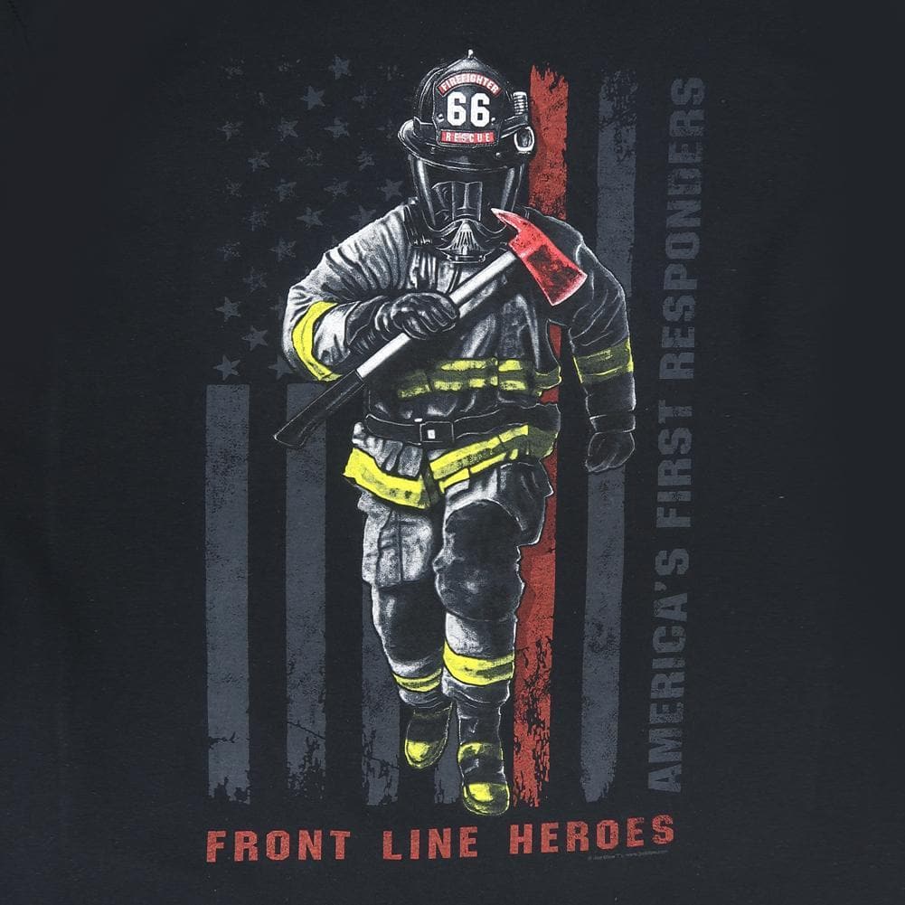 Front Line Heroes Firefighter Flag T-Shirt (Black)