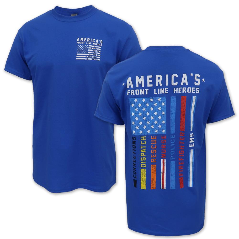 America's Front Line Heroes Flag T-Shirt (Blue)