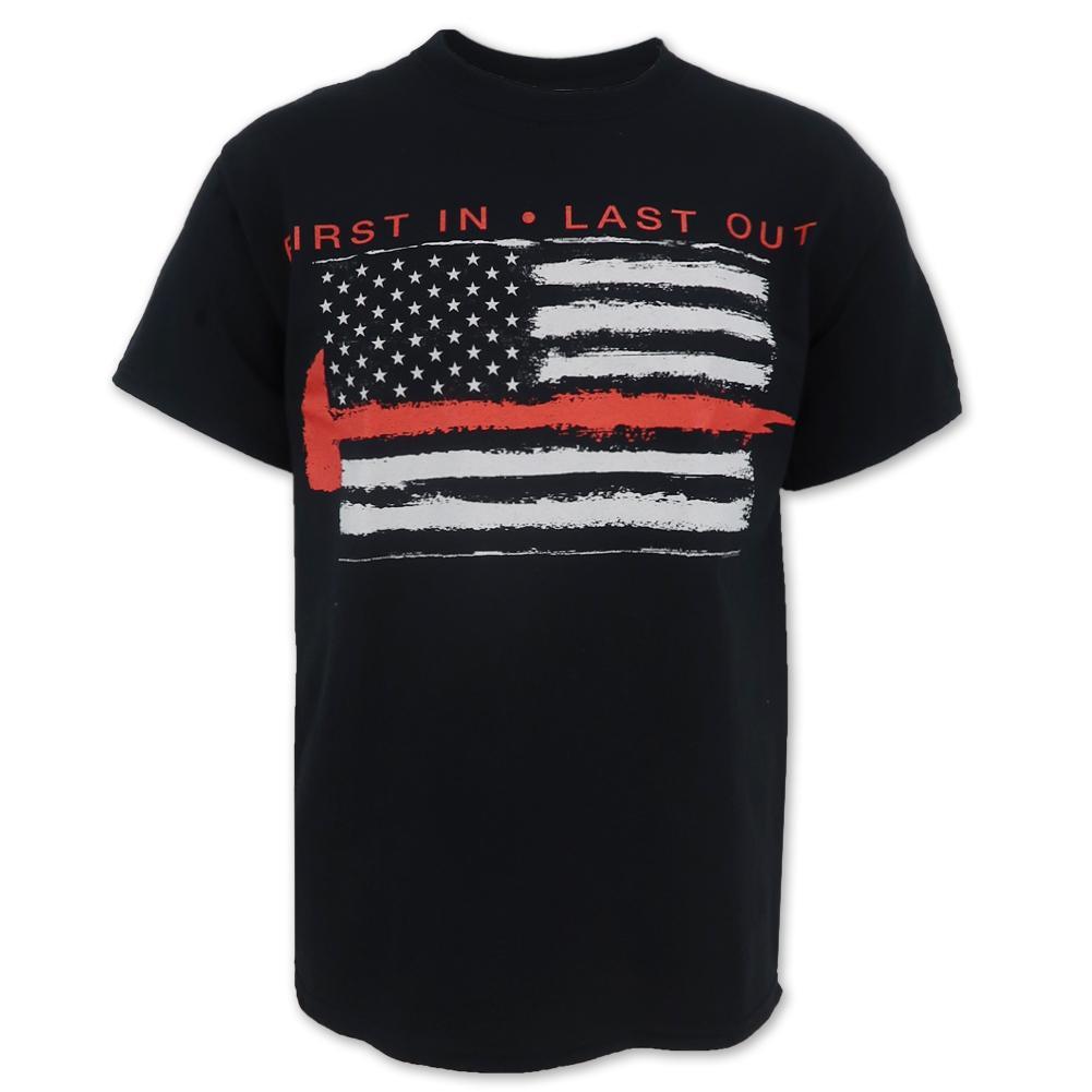 First In Last Out Fire Flag T-Shirt (Black)