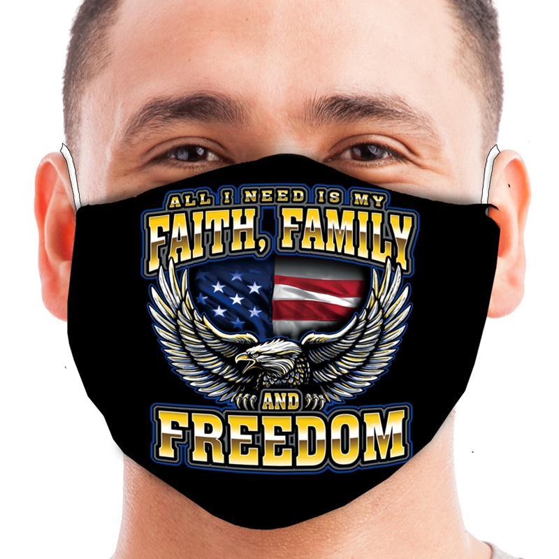 Faith, Family And Freedom Eagle Face Mask (Black)-Single or 3 Pack