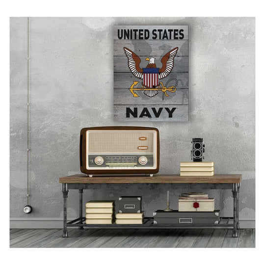 Pallet Pride - Gray Weathered Logo Navy (16x20)