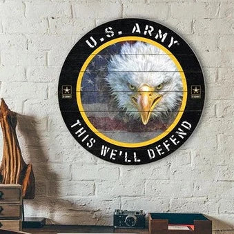 Army Flag With Eagle Indoor Wood Circle Sign (20x20)