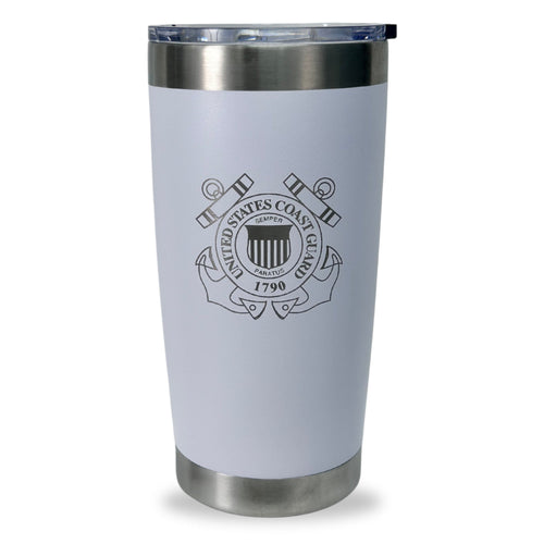 Coast Guard Seal Stainless Steel Laser Etched 20oz Tumbler (White)