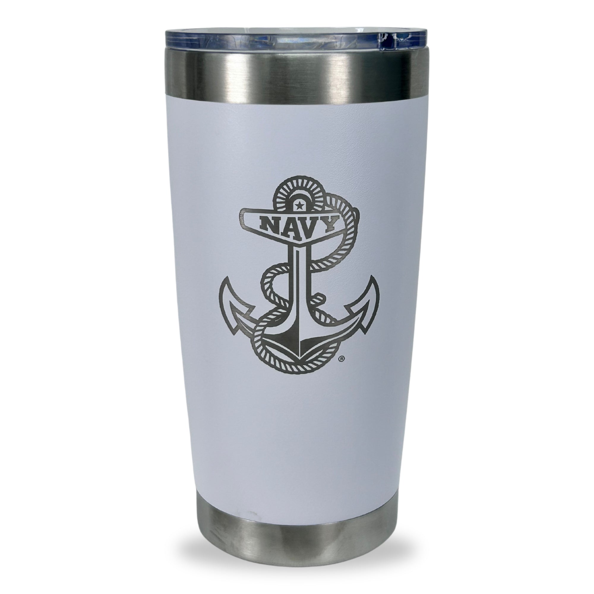 Navy Anchor Stainless Steel Laser Etched 20oz Tumbler (White)