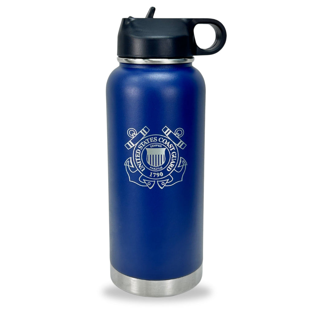 Coast Guard Seal Stainless Steel Laser Etched 32oz Water Bottle (Navy)