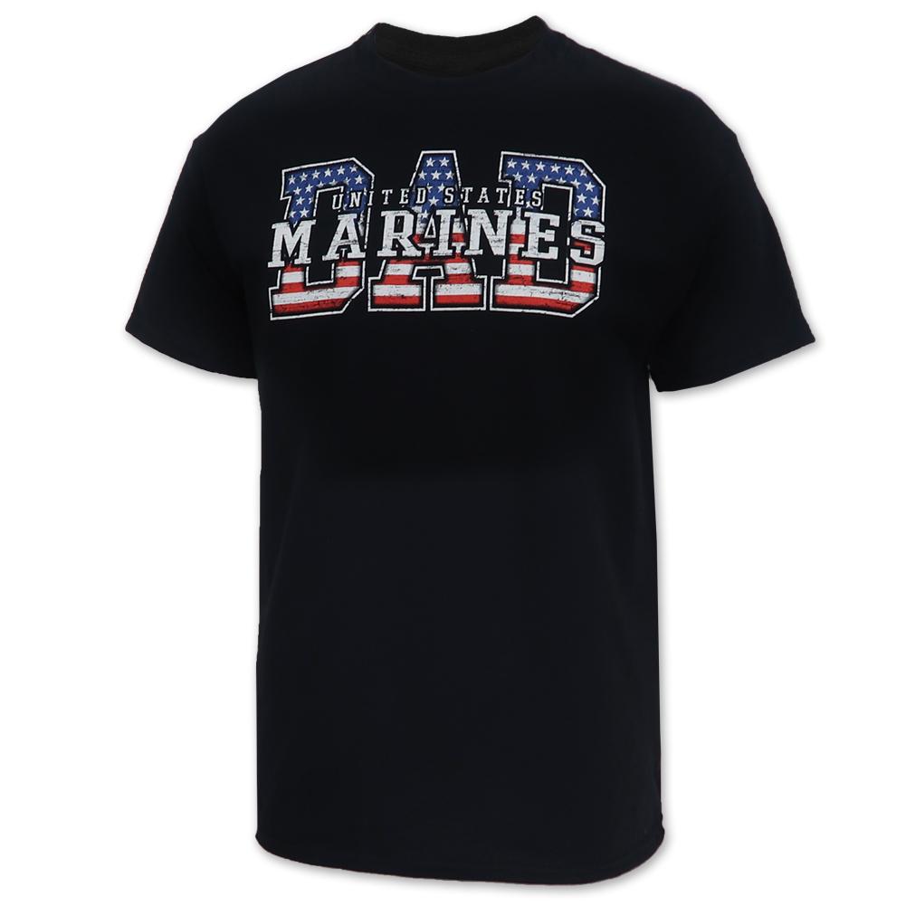 Marines Dad American Flag T-Shirt (Black)