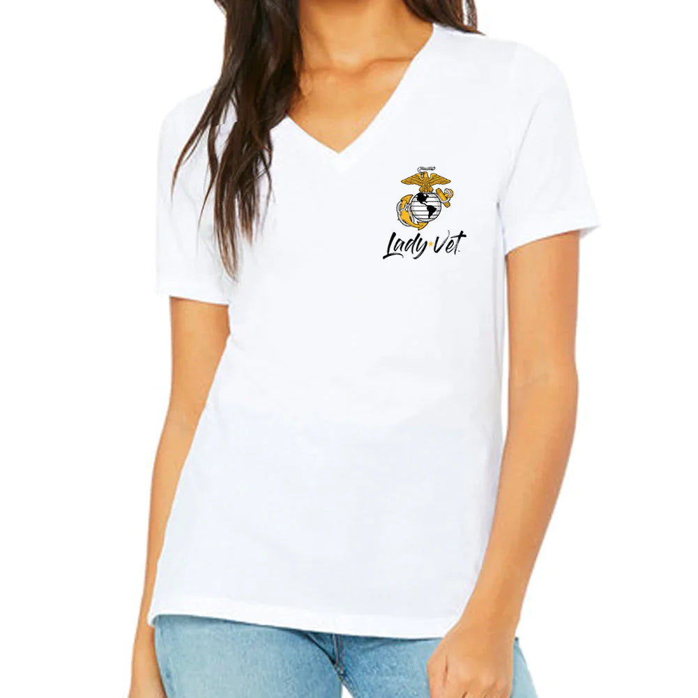 Marines Lady Vet Left Chest Logo V-Neck T-Shirt