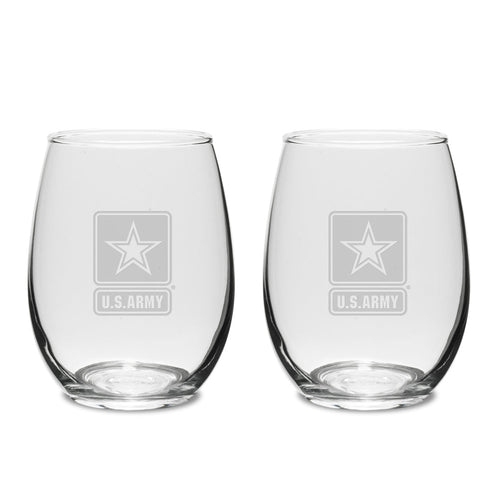 Army Star Set of Two 15 oz Stemless Wine Glasses