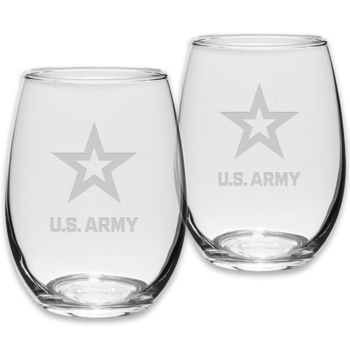 Army Star Set of Two 21oz Stemless Wine Glasses (Clear)