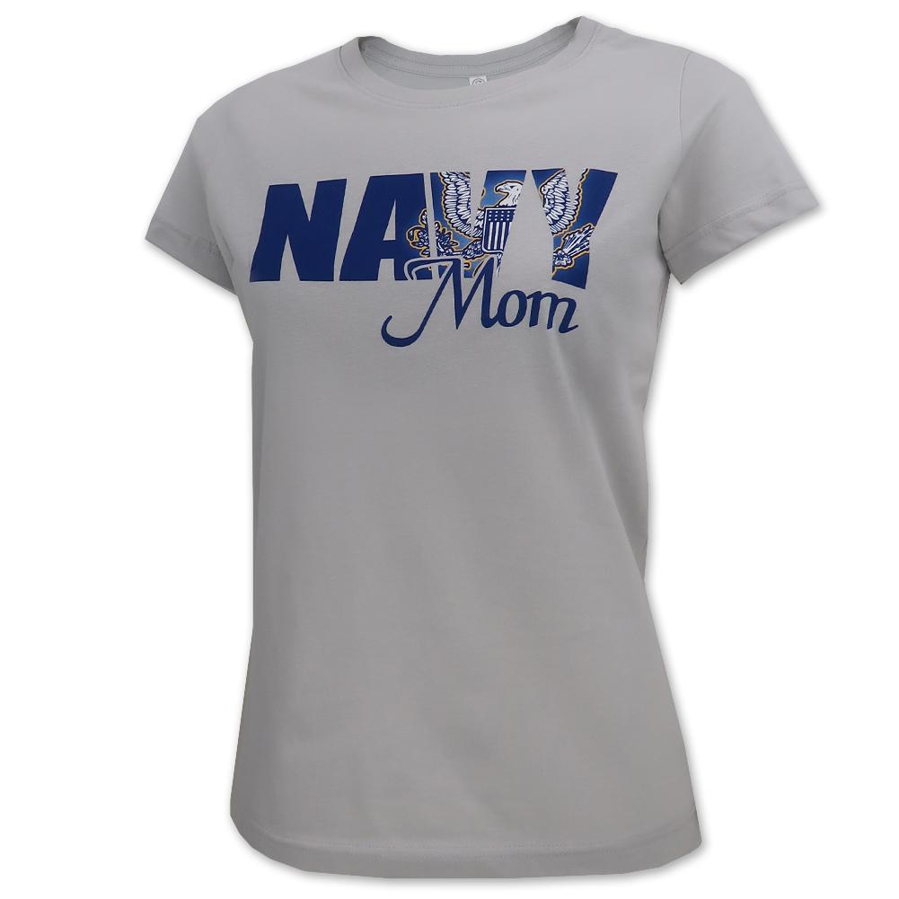 Navy Ladies Eagle Mom T-Shirt (Silver)