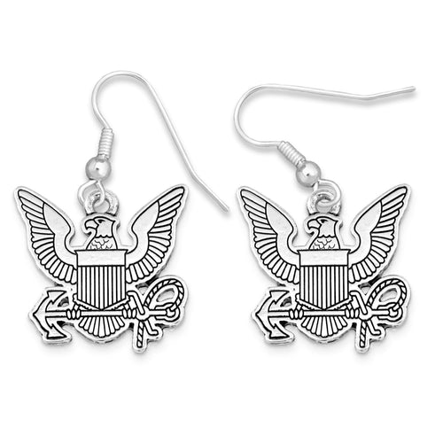 Navy Eagle Heart of A Hero Earrings (Silver)