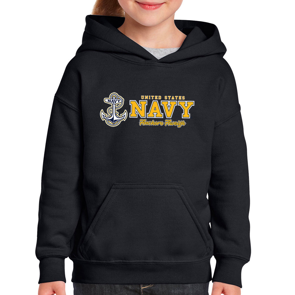 Navy Anchors Aweigh Chest Print Youth Hood