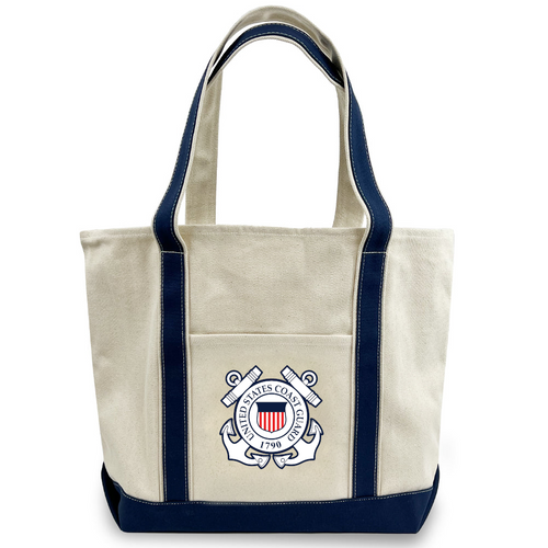 Coast Guard Seal Classic Natural Canvas Tote (Natural/Navy)