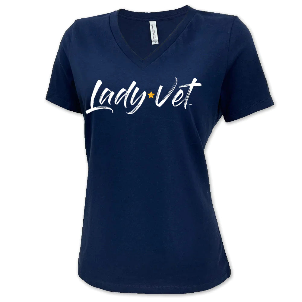 Navy Lady Vet Full Chest Logo V-Neck T-Shirt