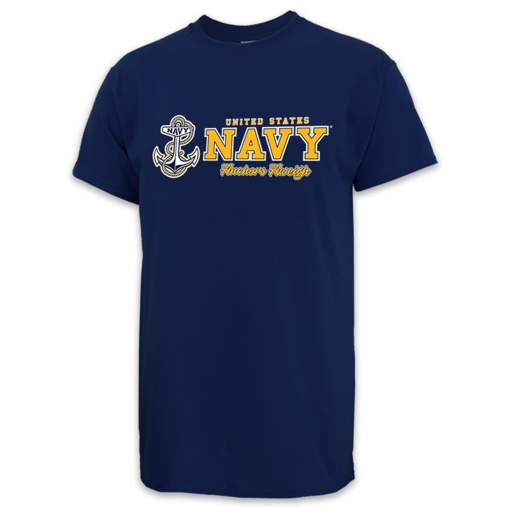 United States Navy Anchors Aweigh USA Made T-Shirt (Navy)