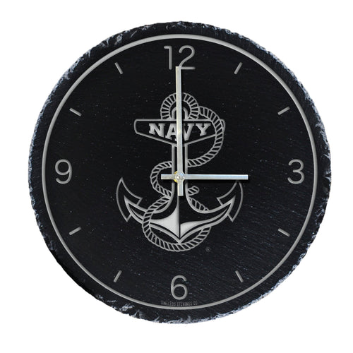 Navy Anchor Slate Clock (Black)