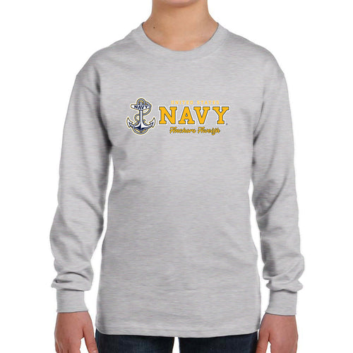 Navy Youth Anchors Aweigh Chest Print Long Sleeve T-Shirt